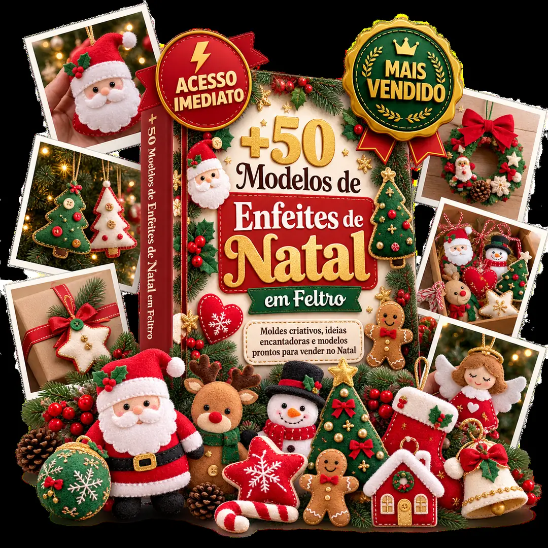 Plano Completo — +50 Moldes de Enfeites de Natal em Feltro para Costura Artesanal